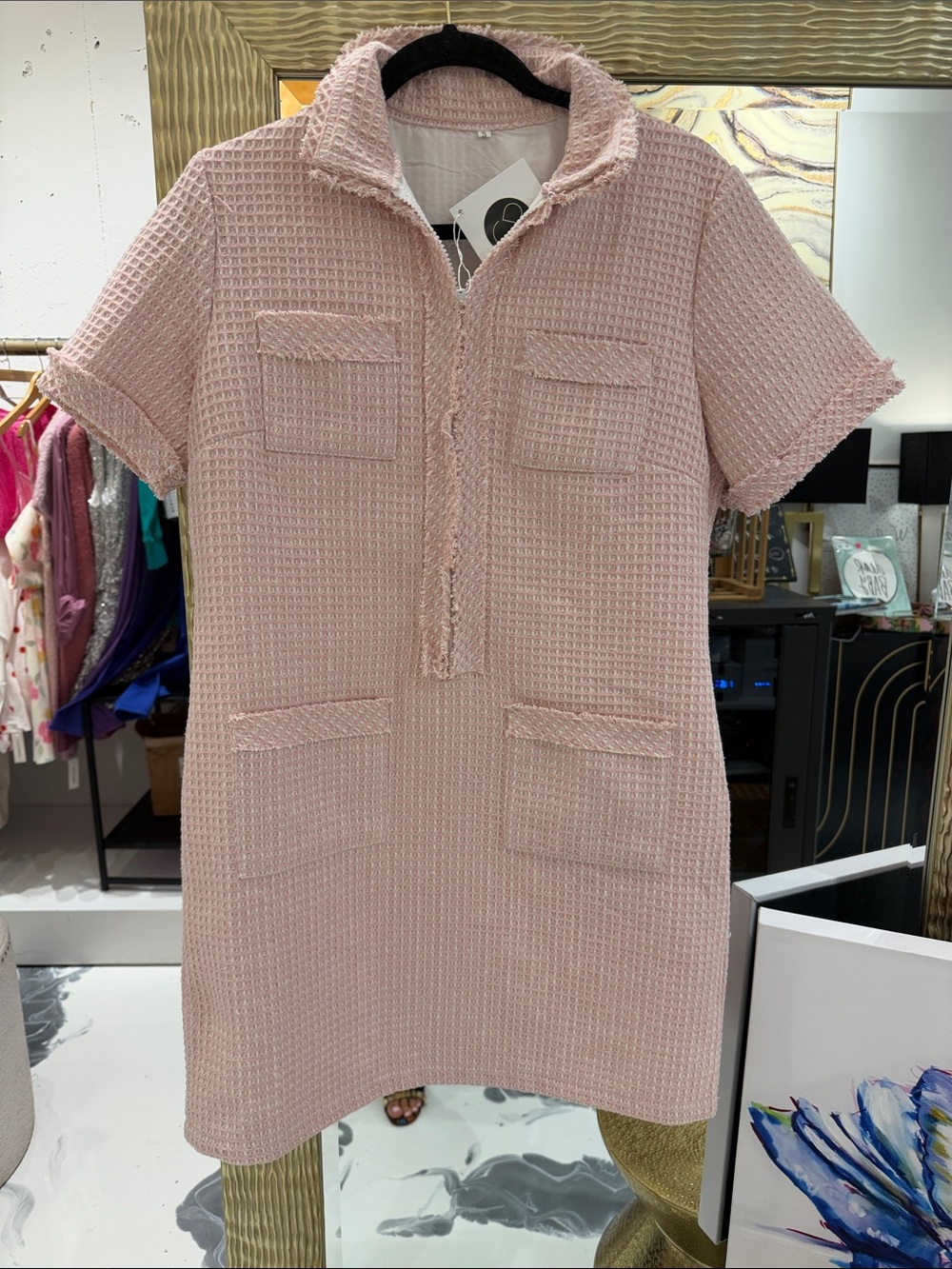 Women’s Pink Textured Short-Sleeve Dress